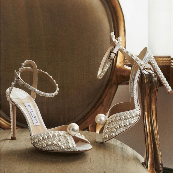 Like new Jimmy Choo Sacora 100 White Satin Sandals with All Over Pearls $1,950 - Picture 3 of 17